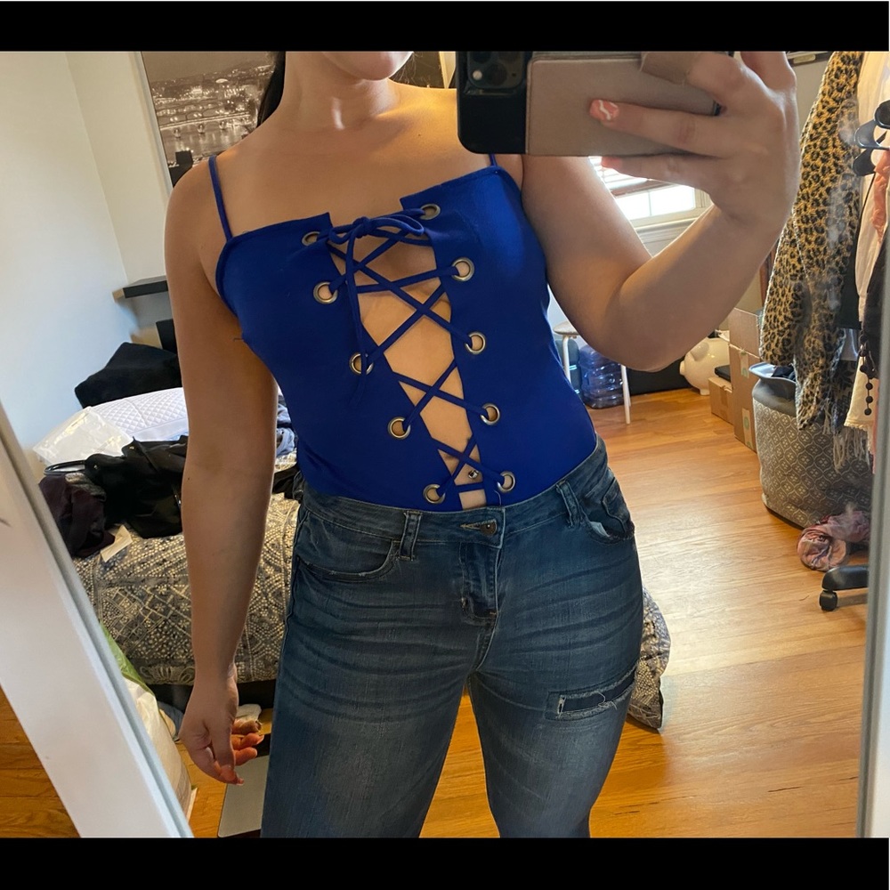 Blue body suit